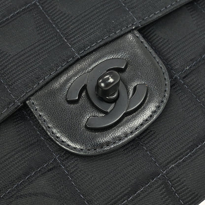 Chanel 2001-2003 Black Jacquard Nylon Travel Line Medium Classic Single Flap