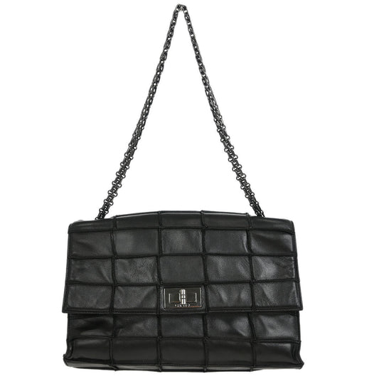 Chanel 1997-1999 Black Calfskin Choco Bar Mademoiselle Lock Handbag