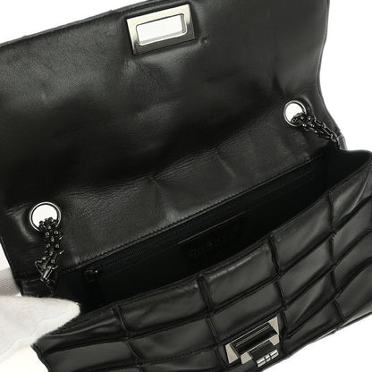 Chanel 1997-1999 Black Calfskin Choco Bar Mademoiselle Lock Handbag