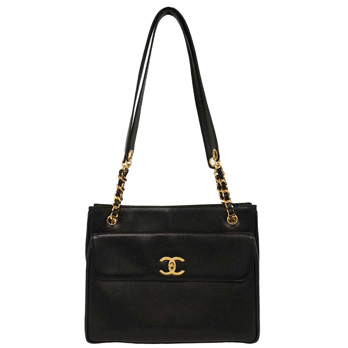 Chanel 1994-1996 Black Caviar Shoulder Tote Bag