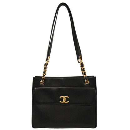 Chanel 1994-1996 Black Caviar Shoulder Tote Bag