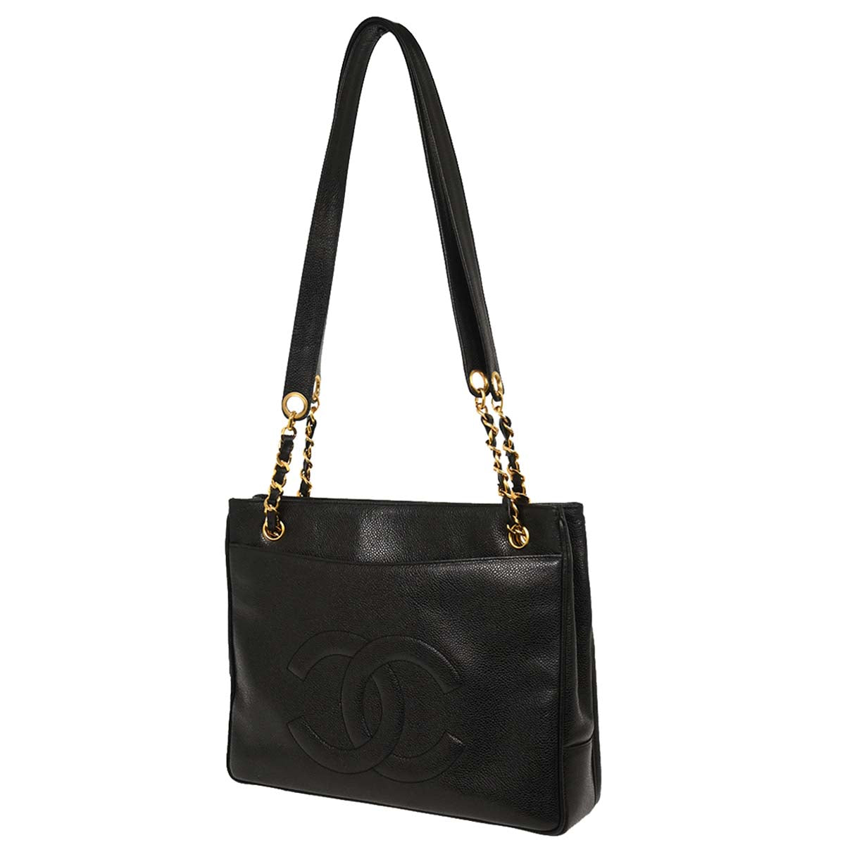Chanel 1994-1996 Black Caviar Shoulder Tote Bag