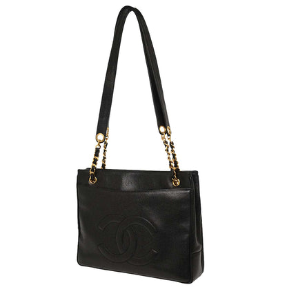 Chanel 1994-1996 Black Caviar Shoulder Tote Bag