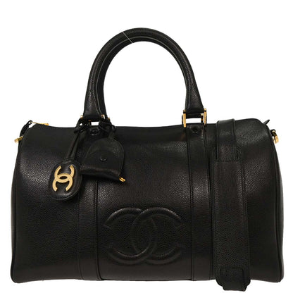 Chanel Black Calfskin 2way Shoulder Duffle Handbag