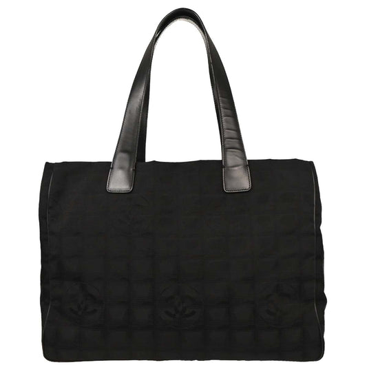 Chanel Black Jacquard Nylon Travel Line Tote Handbag