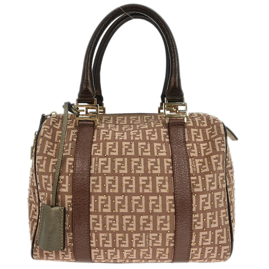 Fendi Bronze Beige Studded Zucchino Handbag