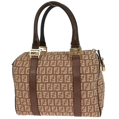 Fendi Bronze Beige Studded Zucchino Handbag