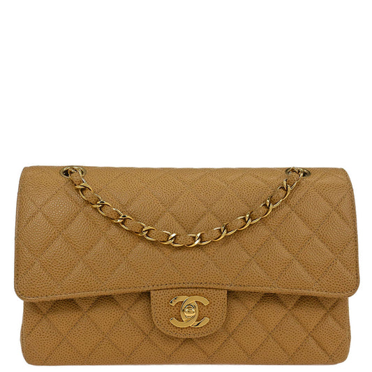Chanel Beige Caviar Medium Classic Double Flap Shoulder Bag