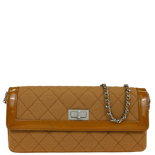 Chanel Brown Cotton East West Mademoiselle Lock Shoulder Bag