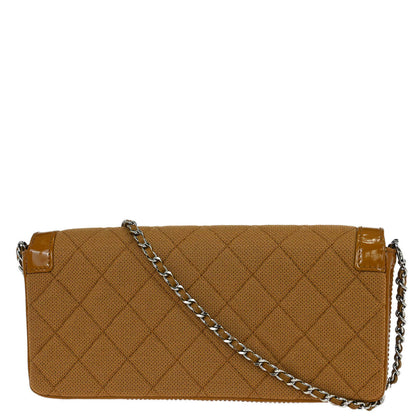 Chanel Brown Cotton East West Mademoiselle Lock Shoulder Bag