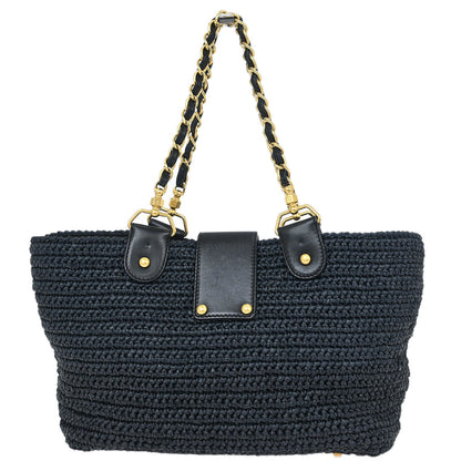 Chanel 2005-2006 Black Straw Chain Tote Handbag