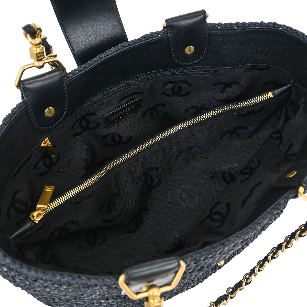 Chanel 2005-2006 Black Straw Chain Tote Handbag