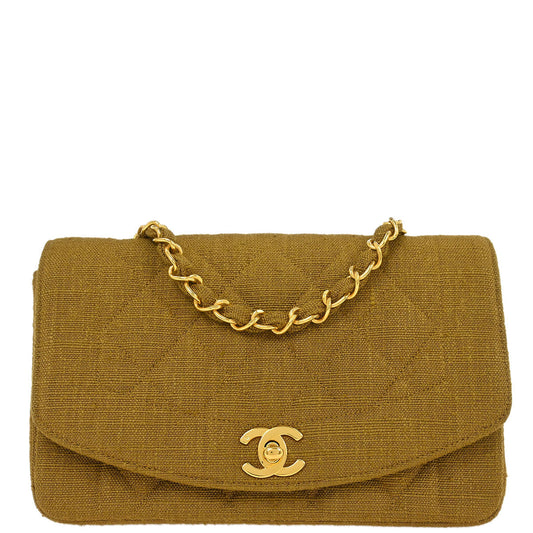 Chanel Brown Linen Small Diana Shoulder Bag