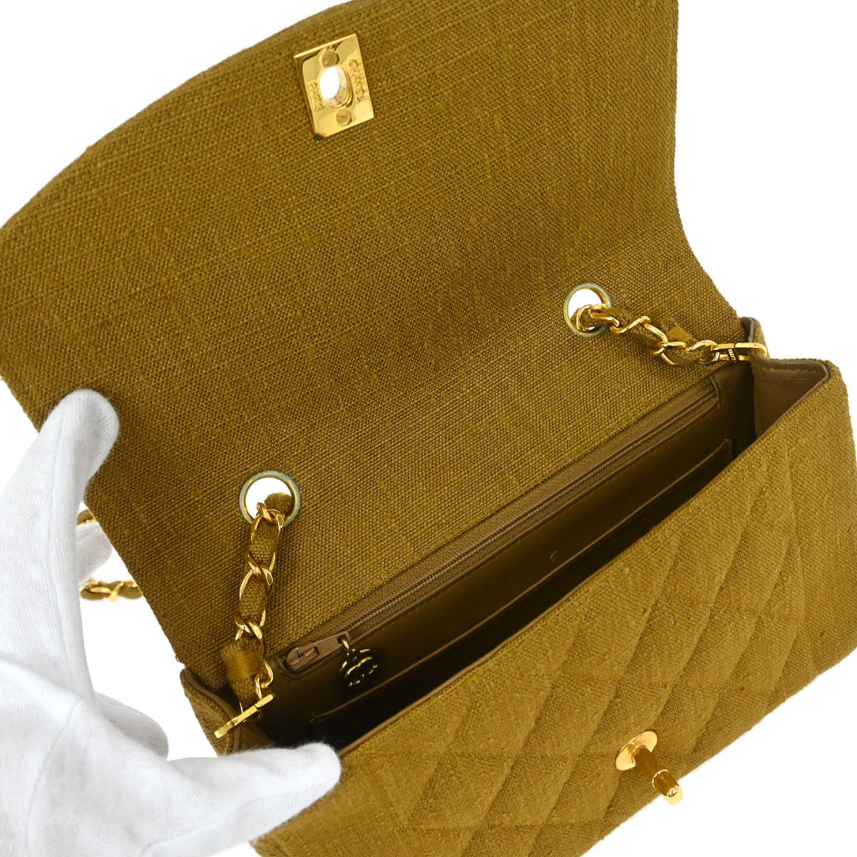 Chanel Brown Linen Small Diana Shoulder Bag