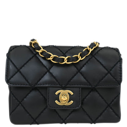 Chanel Black Calfskin Wild Stitch Single Flap Shoulder Bag