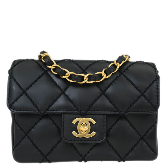 Chanel Black Calfskin Wild Stitch Single Flap Shoulder Bag