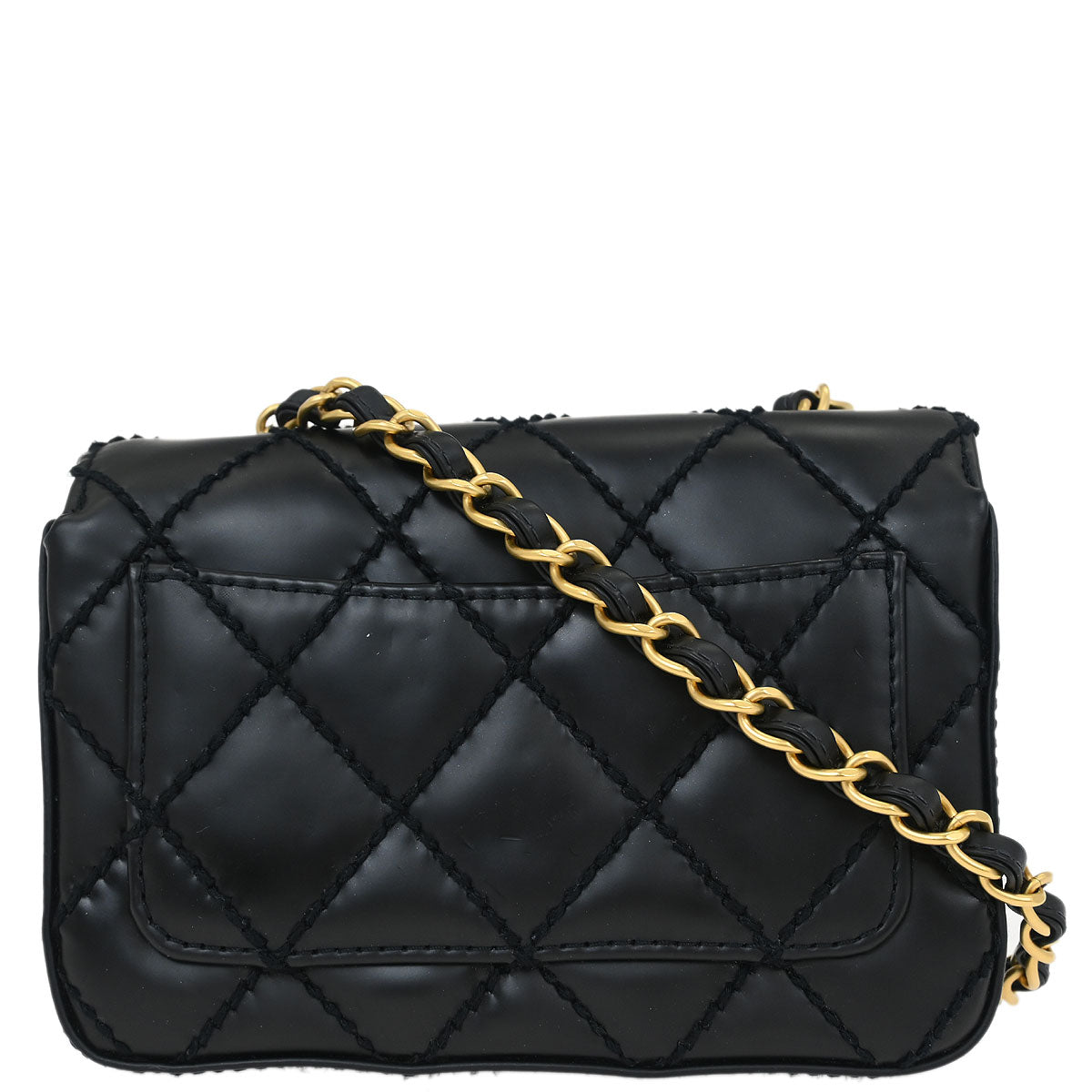 Chanel Black Calfskin Wild Stitch Single Flap Shoulder Bag