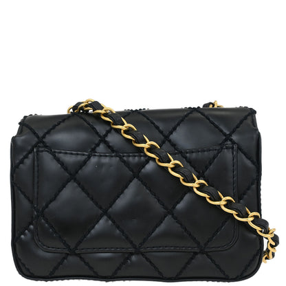 Chanel Black Calfskin Wild Stitch Single Flap Shoulder Bag