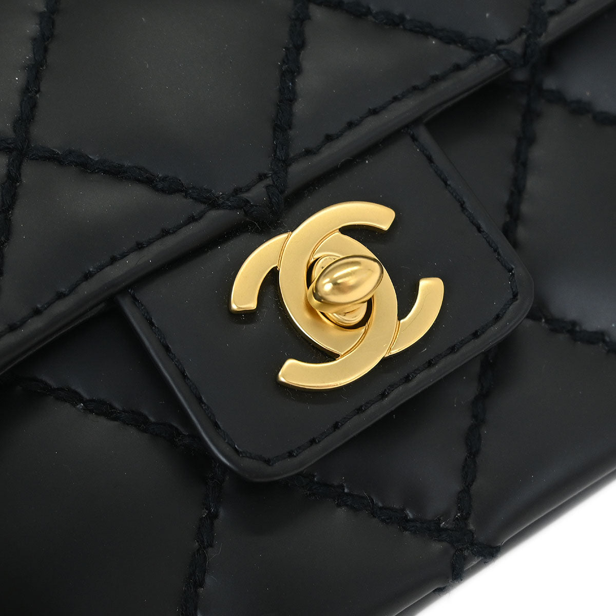 Chanel Black Calfskin Wild Stitch Single Flap Shoulder Bag