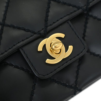 Chanel Black Calfskin Wild Stitch Single Flap Shoulder Bag