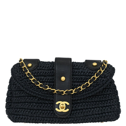 Chanel 2005-2006 Black Straw Shoulder Bag