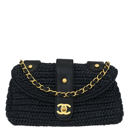 Chanel 2005-2006 Black Straw Shoulder Bag