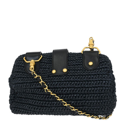 Chanel 2005-2006 Black Straw Shoulder Bag