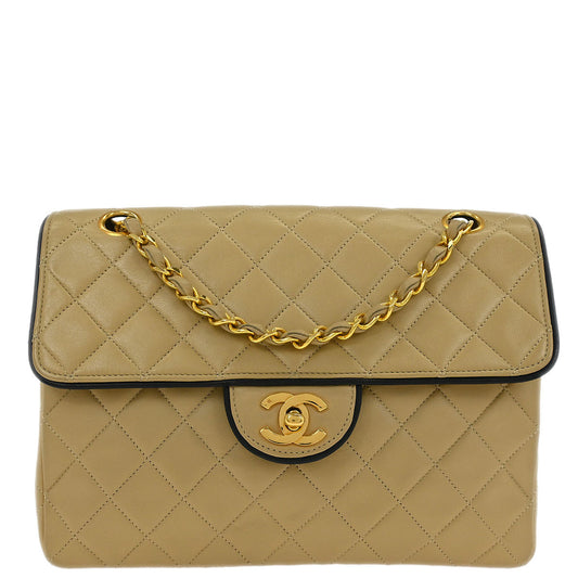 Chanel Beige Lambskin Single Flap Shoulder Bag