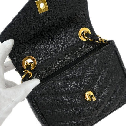 Chanel Black Caviar Chevron Single Flap Shoulder Bag