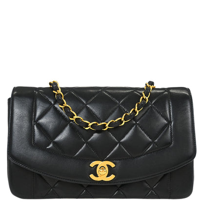 Chanel 1991-1994 Black Lambskin Small Diana Shoulder Bag