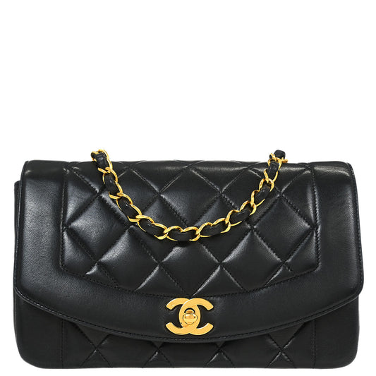 Chanel 1991-1994 Black Lambskin Small Diana Shoulder Bag