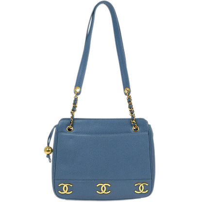 Chanel Blue Calfskin Triple CC Shoulder Tote Bag