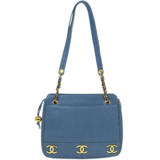 Chanel Blue Calfskin Triple CC Shoulder Tote Bag