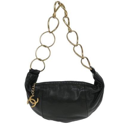 Chanel 2002-2003 Black Lambskin Chain Hobo Handbag