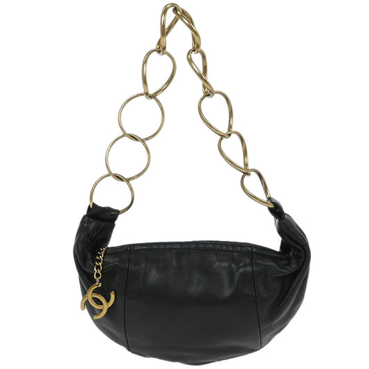 Chanel 2002-2003 Black Lambskin Chain Hobo Handbag