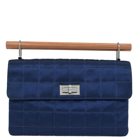 Chanel Navy Satin Mademoiselle Lock Choco Bar Handbag