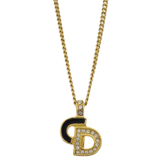 Christian Dior Necklace Pendant Gold Rhinestone