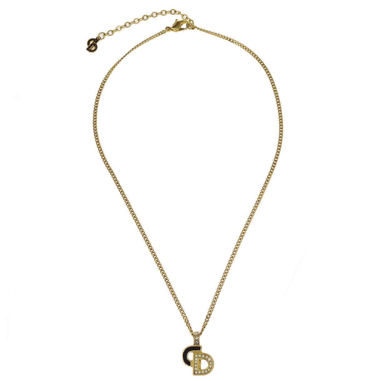 Christian Dior Necklace Pendant Gold Rhinestone