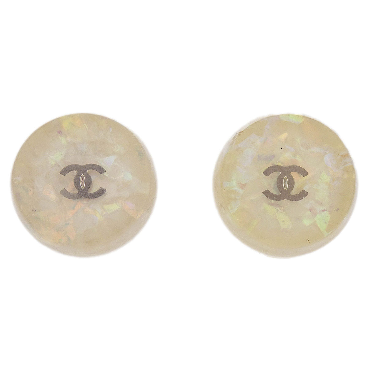 Chanel Button Earrings Clip-On White 99A