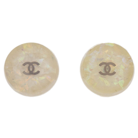 Chanel Button Earrings Clip-On White 99A