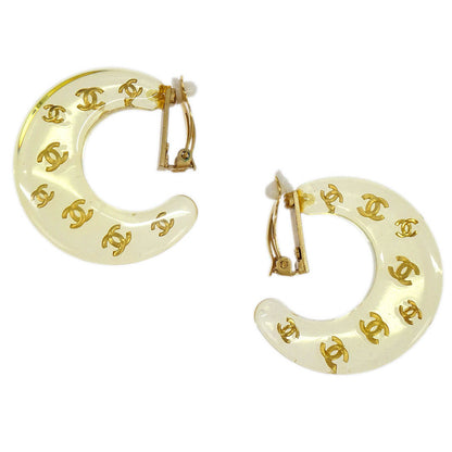 Chanel Hoop Crescent Moon Earrings Clip-On Gold 01P