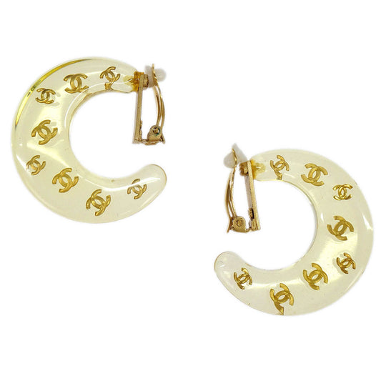 Chanel Hoop Crescent Moon Earrings Clip-On Gold 01P