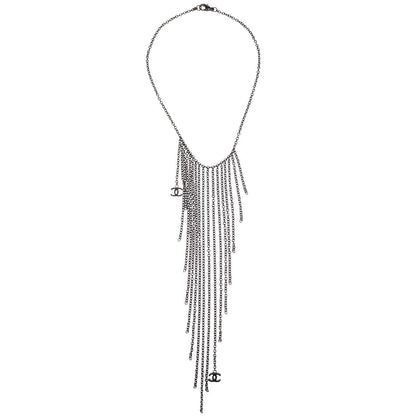 Chanel Fringe Chain Necklace Silver 02A