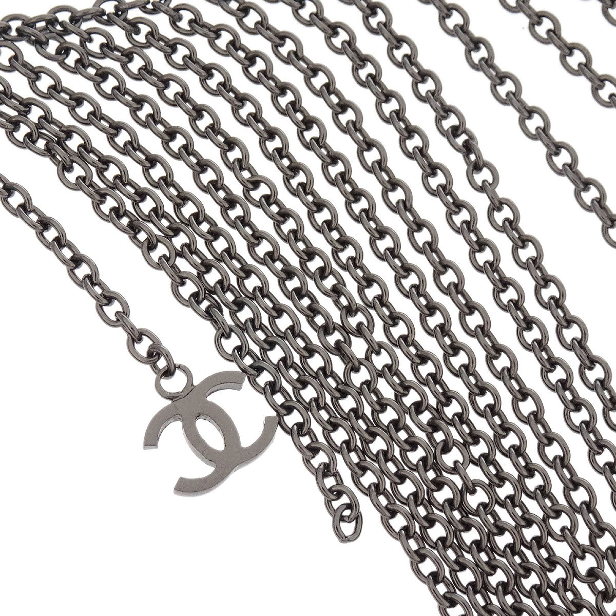 Chanel Fringe Chain Necklace Silver 02A