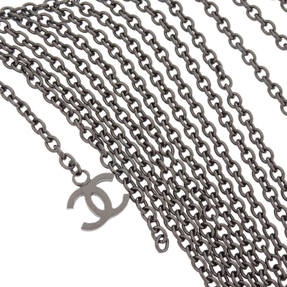 Chanel Fringe Chain Necklace Silver 02A