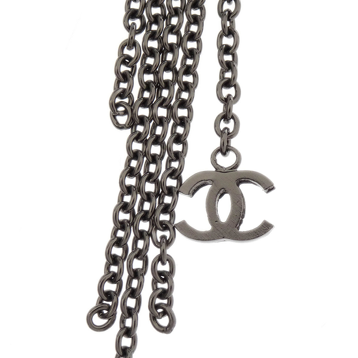 Chanel Fringe Chain Necklace Silver 02A