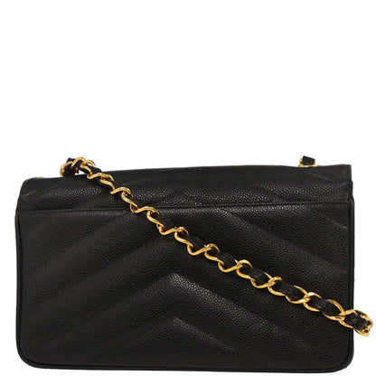 Chanel Black Caviar Chevron Shoulder Bag