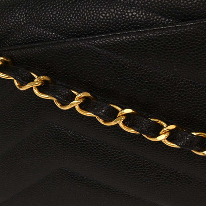 Chanel Black Caviar Chevron Shoulder Bag
