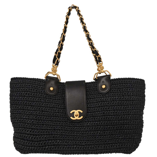 Chanel Navy Straw Tote Handbag