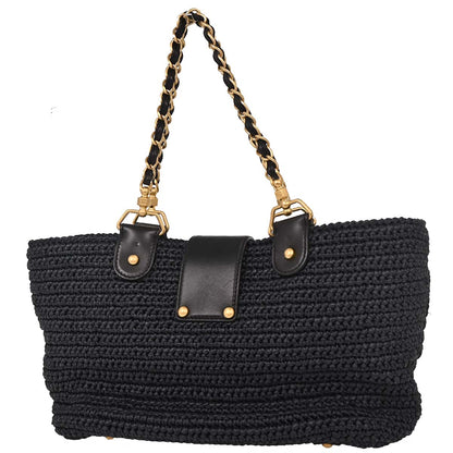 Chanel Navy Straw Tote Handbag